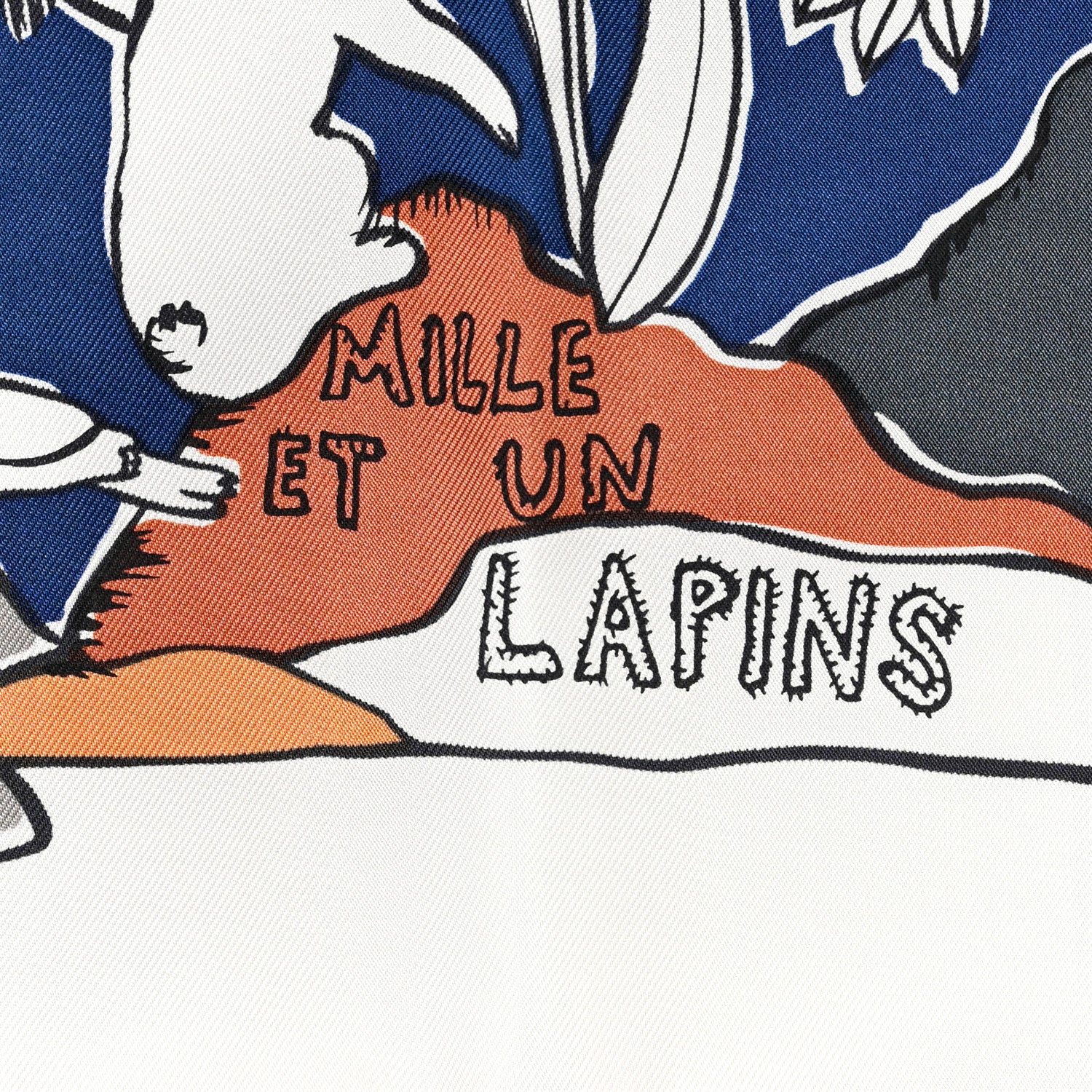 Hermes Silk Mille Et Un Lapins Scarf 90 White Marine Kaki 5 of 5