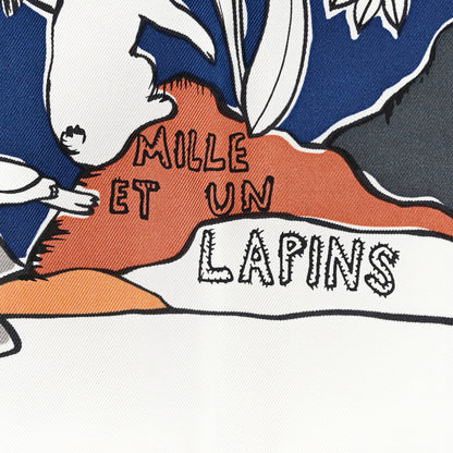 Hermes Silk Mille Et Un Lapins Scarf 90 White Marine Kaki 5 of 5