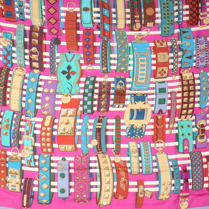 Hermes Cashmere Silk Colliers de Chiens Shawl 140 Fuchsia Turquoise Grenat 1 of 6