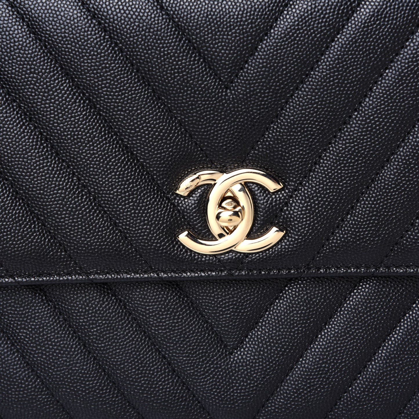 Caviar Chevron Quilted Medium Coco Handle Flap Black