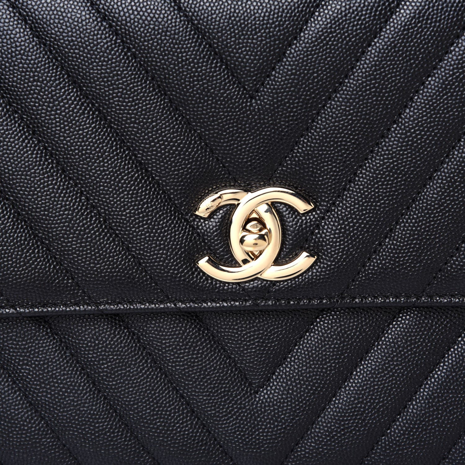 Chanel Caviar Chevron Quilted Medium Coco Handle Flap Black 7 of 13