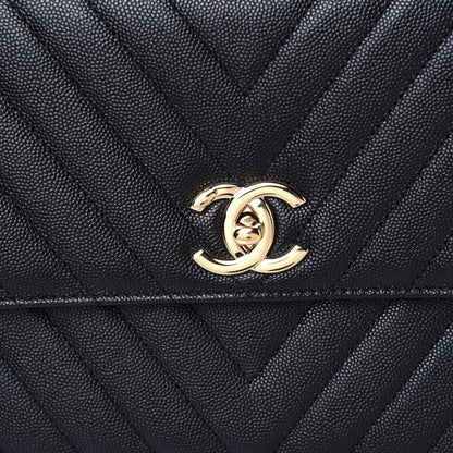 Chanel Caviar Chevron Quilted Medium Coco Handle Flap Black 7 of 13