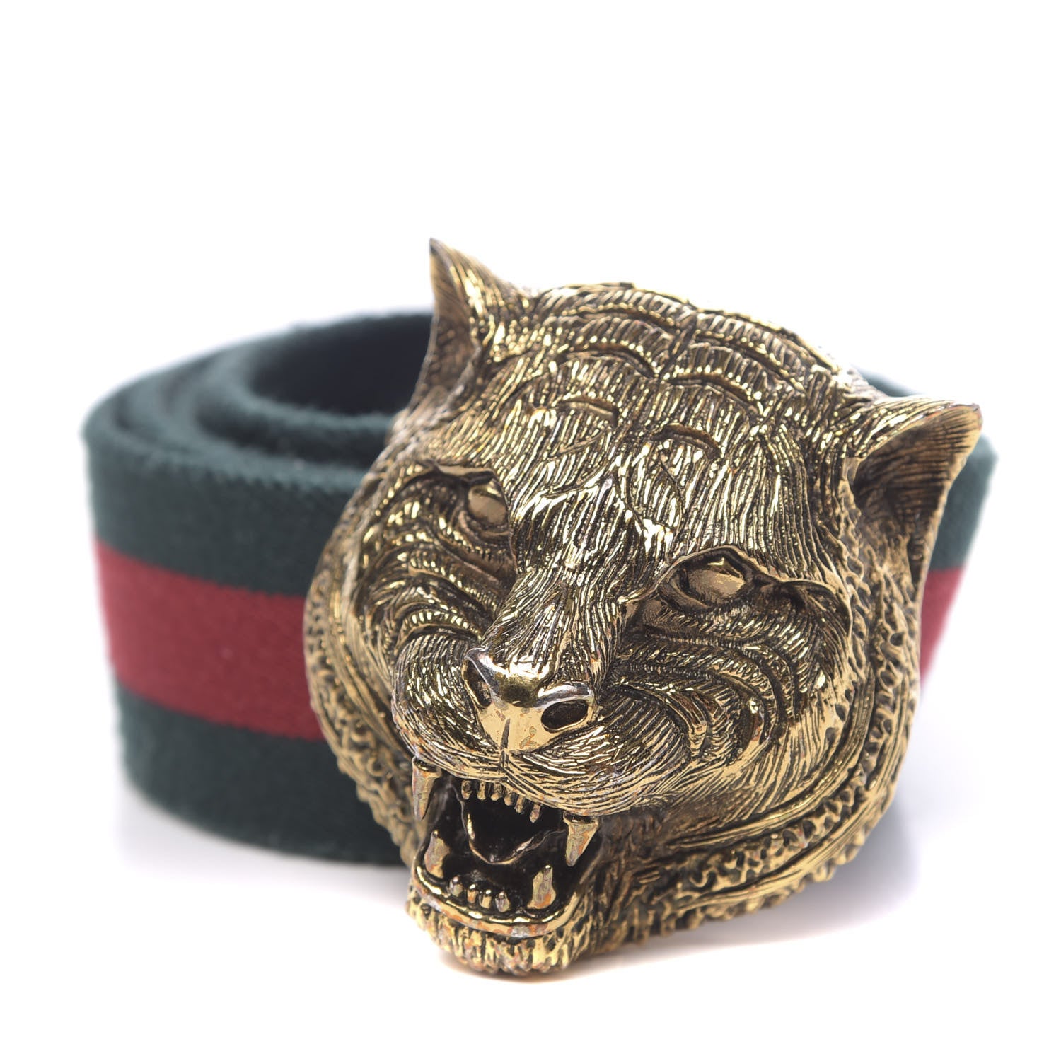 Gucci Web Feline Buckle Belt 105 42 Green Red 1 of 4