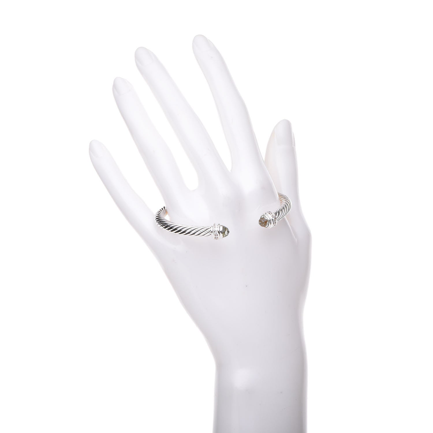 David Yurman Sterling Silver Diamond Prasiolite 5mm Cable Classics Bracelet 2 of 5