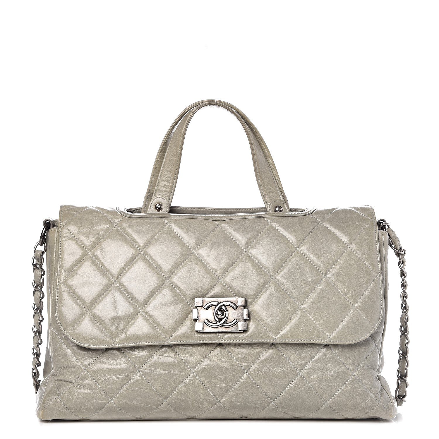 Chanel Glazed Calfskin Boy Satchel Flap Light Grey 1 of 17