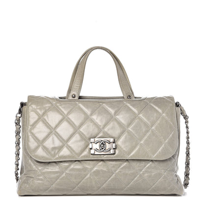 Chanel Glazed Calfskin Boy Satchel Flap Light Grey 1 of 17