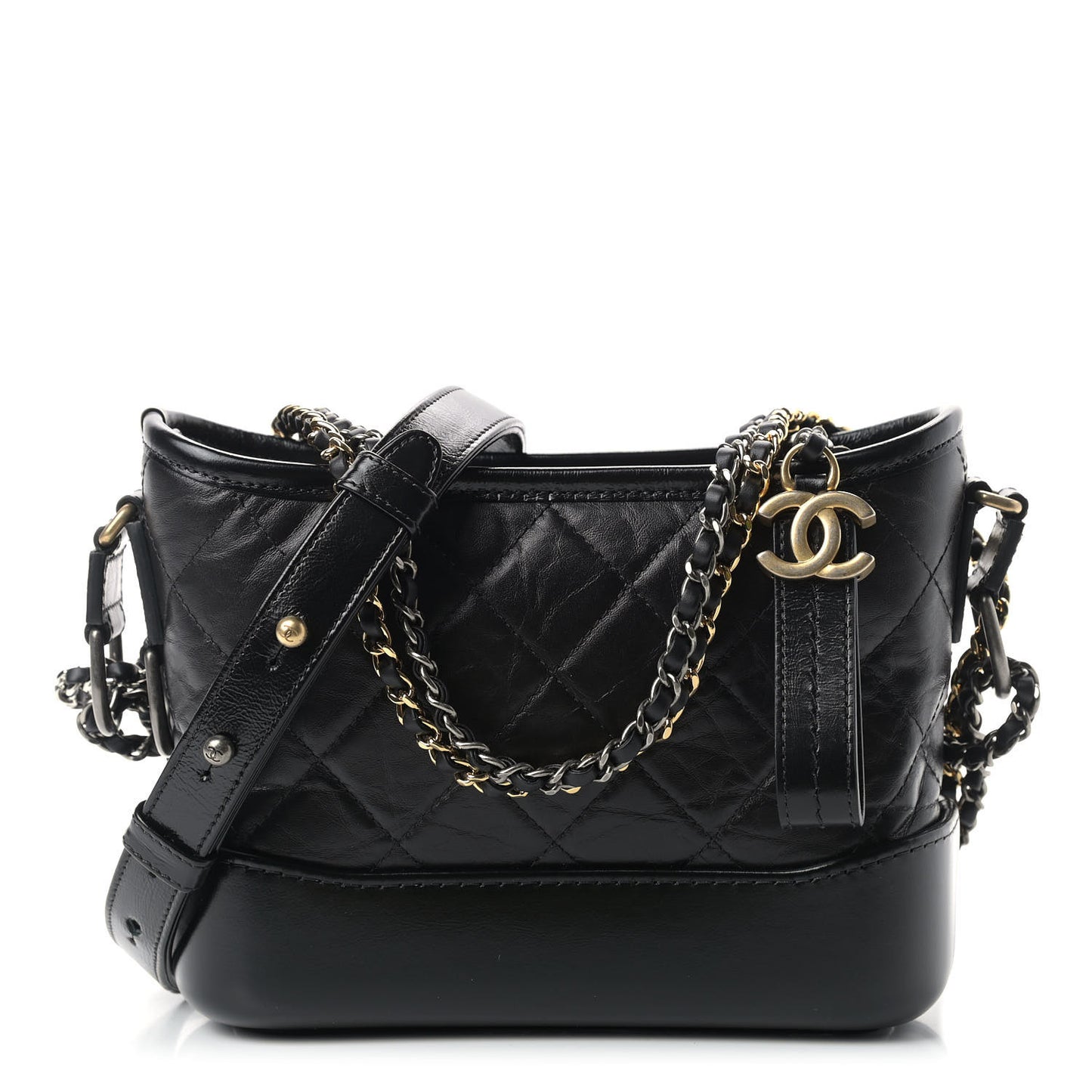 Aged Calfskin Quilted Small Gabrielle Hobo Black
