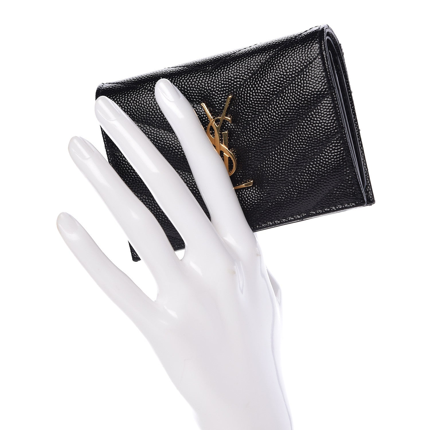 Saint Laurent Grain De Poudre Matelasse Chevron Monogram Card Case Black 2 of 8