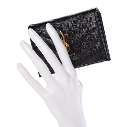 Saint Laurent Grain De Poudre Matelasse Chevron Monogram Card Case Black 2 of 8
