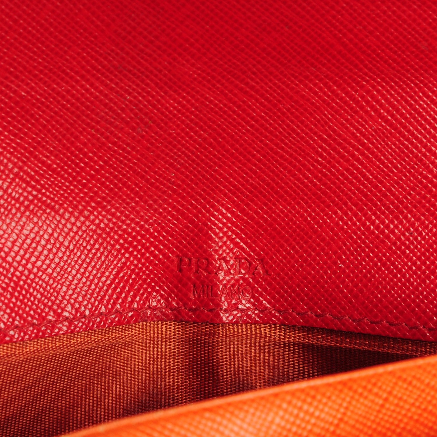 Prada Saffiano Cross Bi-Color Wallet Fuoco Papaya 6 of 7