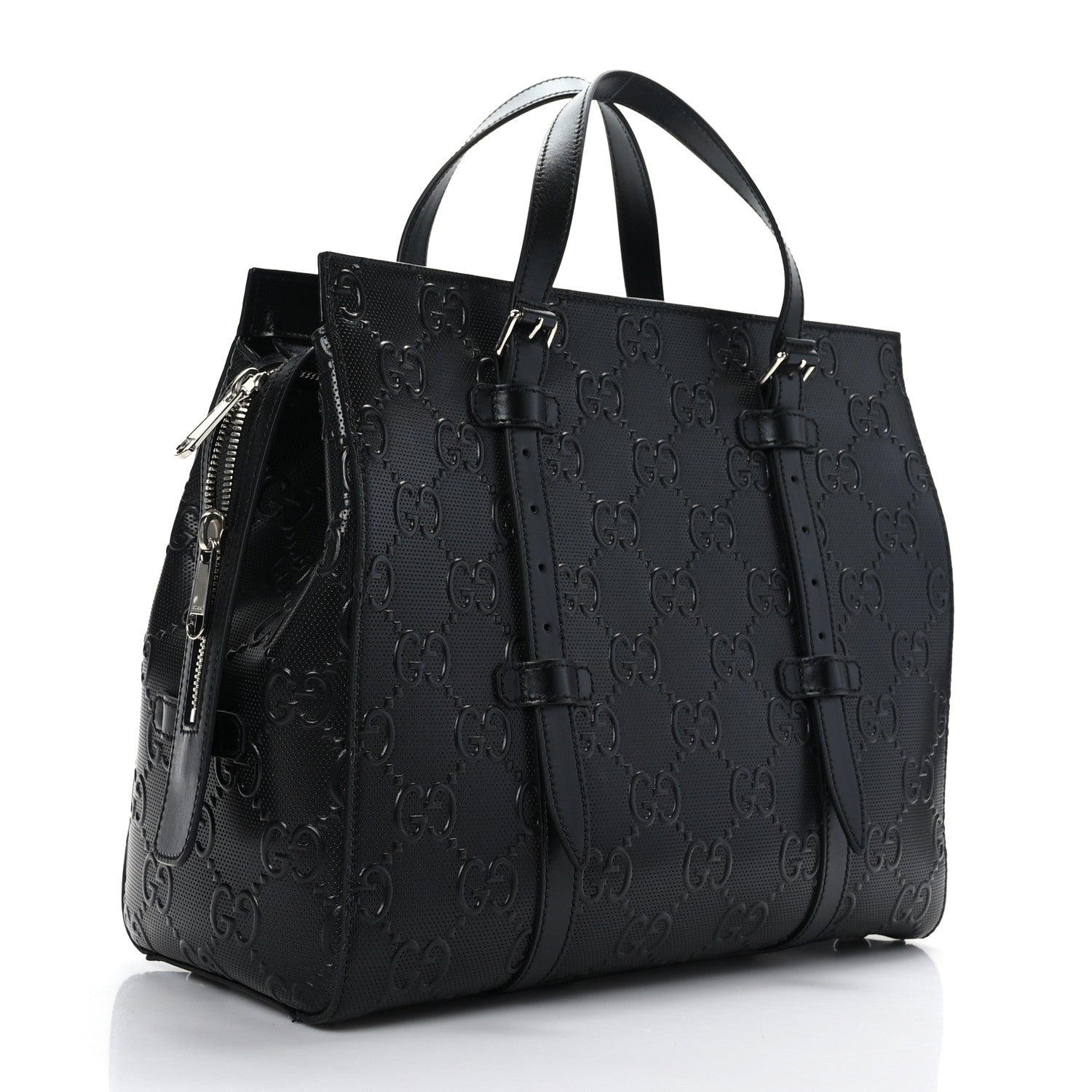 Gucci Calfskin GG Tennis Embossed Tote Bag Black 3 of 9