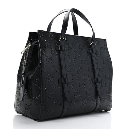 Gucci Calfskin GG Tennis Embossed Tote Bag Black 3 of 9
