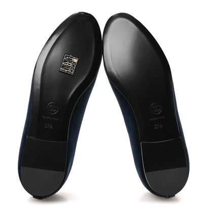 Chanel Velvet Grosgrain Cap Toe CC Ballerina Flats 37.5 Navy Black 6 of 10
