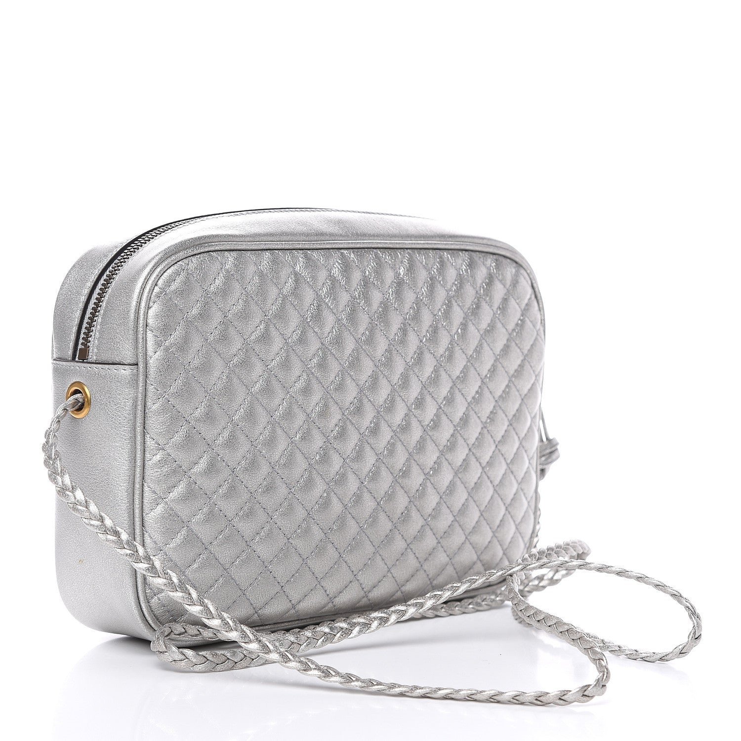 Gucci Laminated Nappa Web Trapuntata Small GG Shoulder Bag Argento 3 of 9