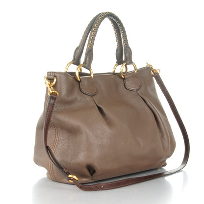 Miu Miu Cervo Grommet Top Handle Tote Brown 3 of 10