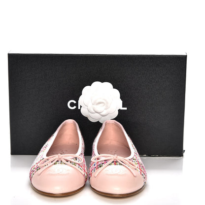 Chanel Tweed Calfskin Cap Toe Ballerina Flats 37.5 Pink 9 of 9