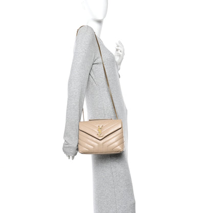 Saint Laurent Calfskin Y Quilted Monogram Small Loulou Chain Satchel Dark Beige 2 of 10