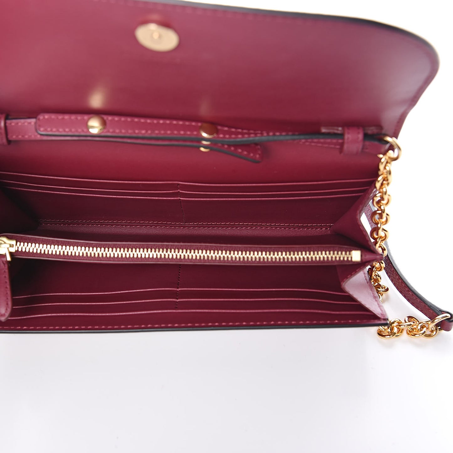 Grainy Calfskin Henley Wallet On Chain Burgundy