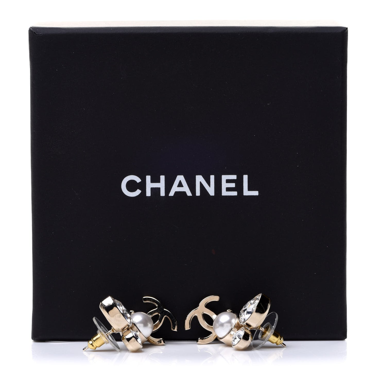 Pearl Crystal CC Drop Earrings Gold