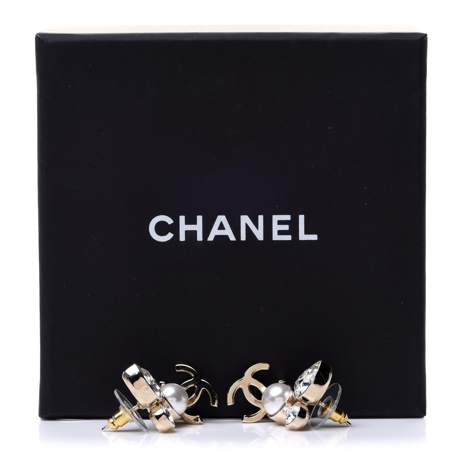 Chanel Pearl Crystal CC Drop Earrings Gold 5 of 5
