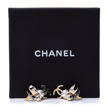 Chanel Pearl Crystal CC Drop Earrings Gold 5 of 5