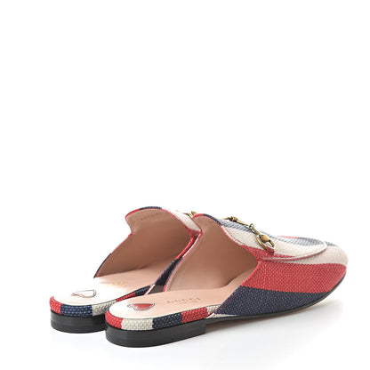 Gucci Canvas Sylvie Stripe Womens Princetown Slippers 38.5 Mystic White Hibiscus Red Maritime 4 of 8
