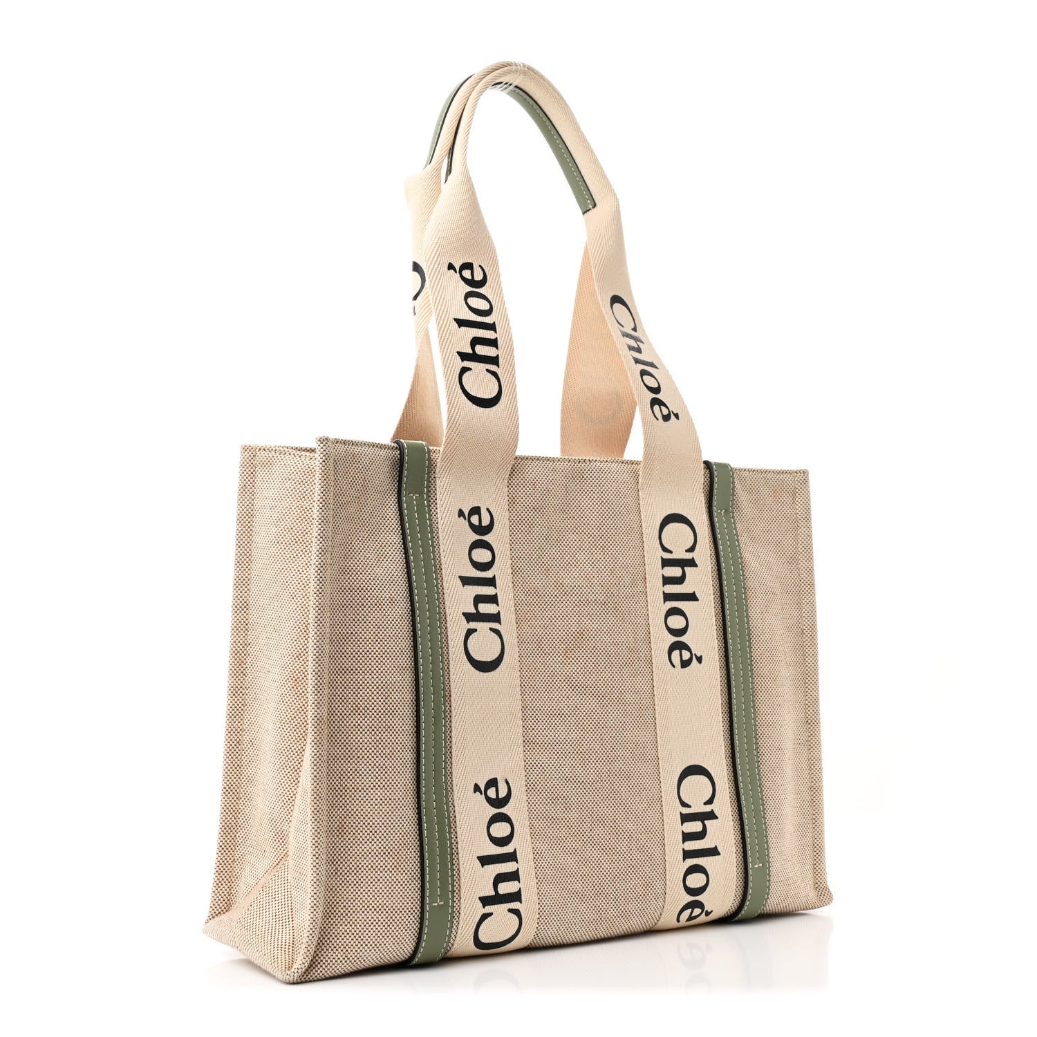 Chloe Cotton Calfskin Medium Woody Ribbon Tote White Green 3 of 10