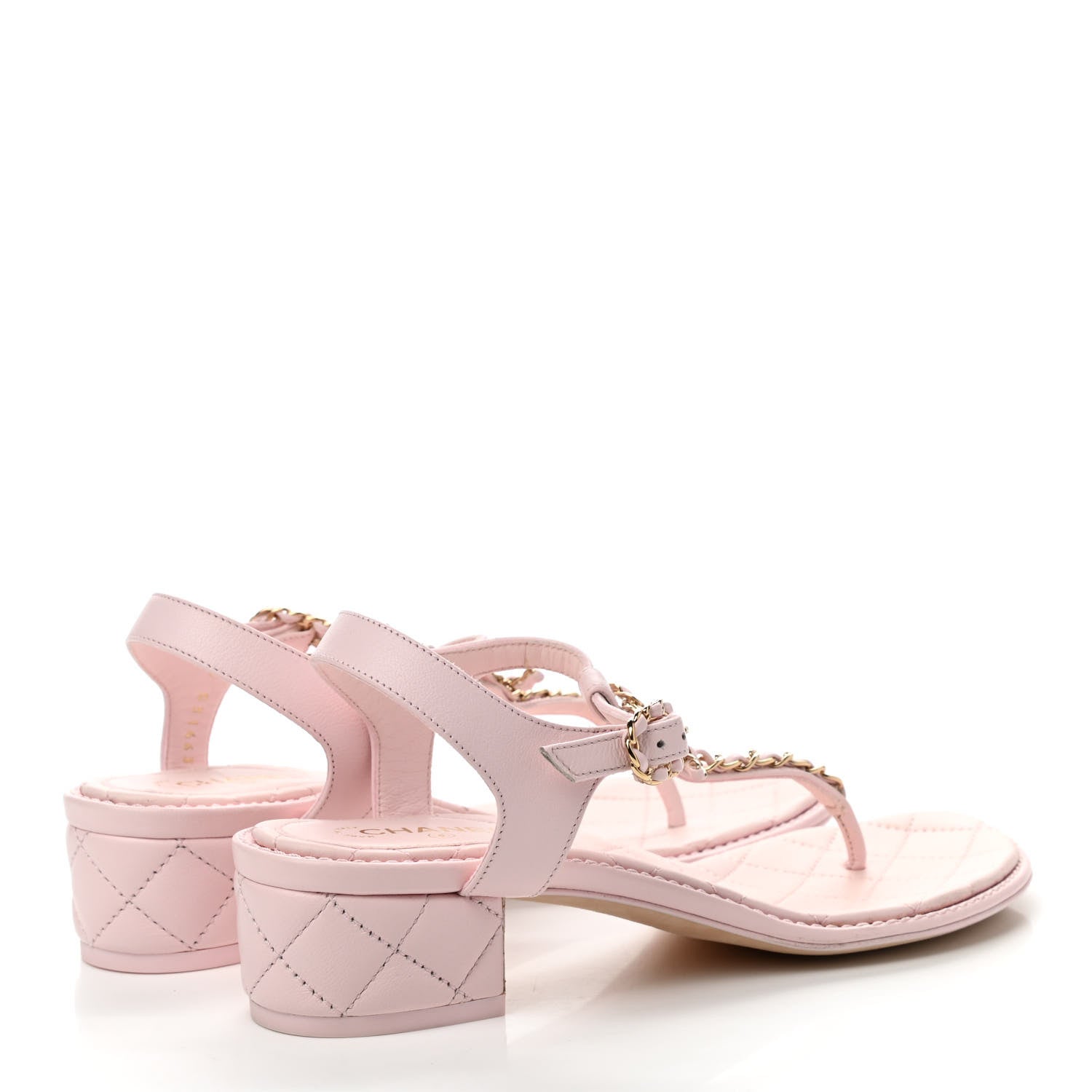 Chanel Lambskin Chain CC Logo Thong Sandals 37.5 Light Pink 4 of 10