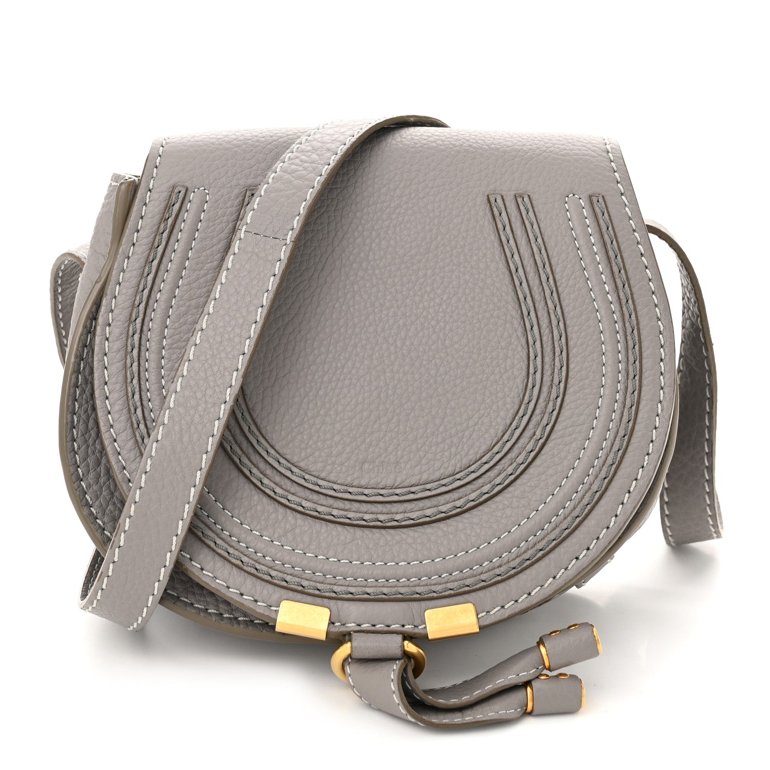 Chloe Grained Calfskin Small Marcie Saddle Bag Cashmere Grey 1 of 11