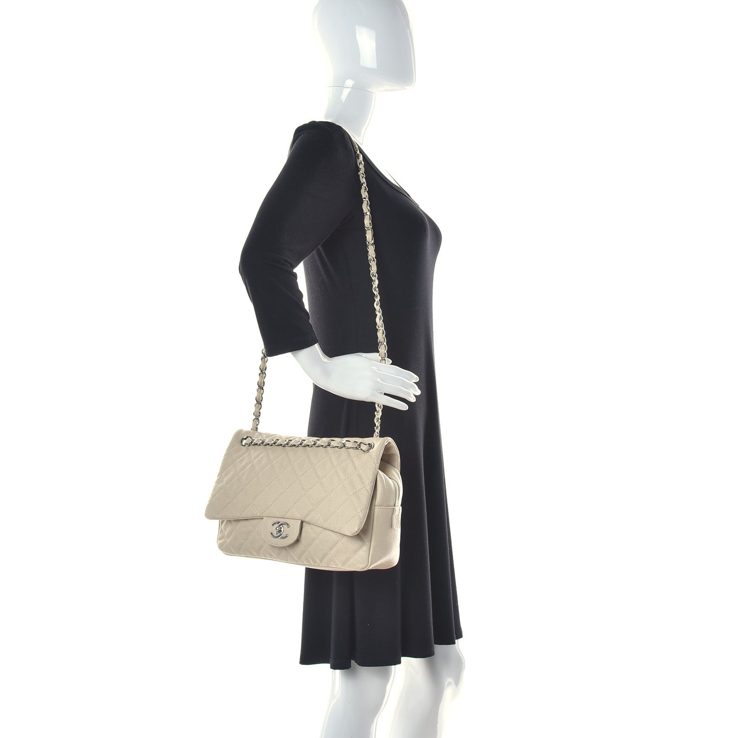 Caviar Quilted Jumbo Easy Flap Beige