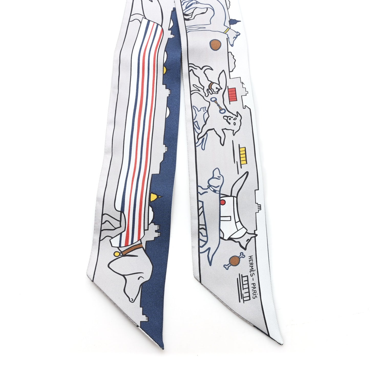 Silk Les Chiens Parisiens Twilly Gris Perle Bleu Jaune