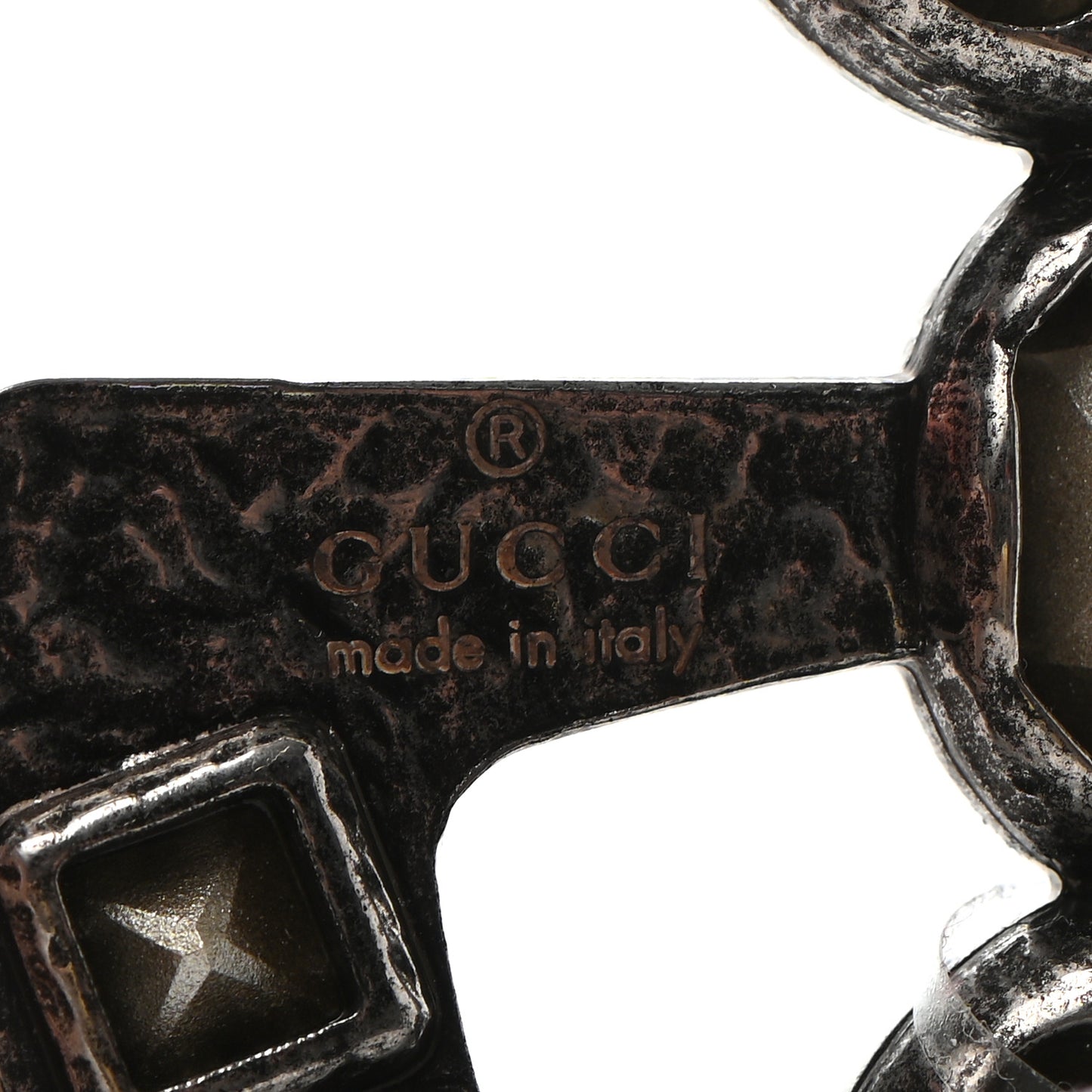 Metal Crystal Double G Brooch Silver