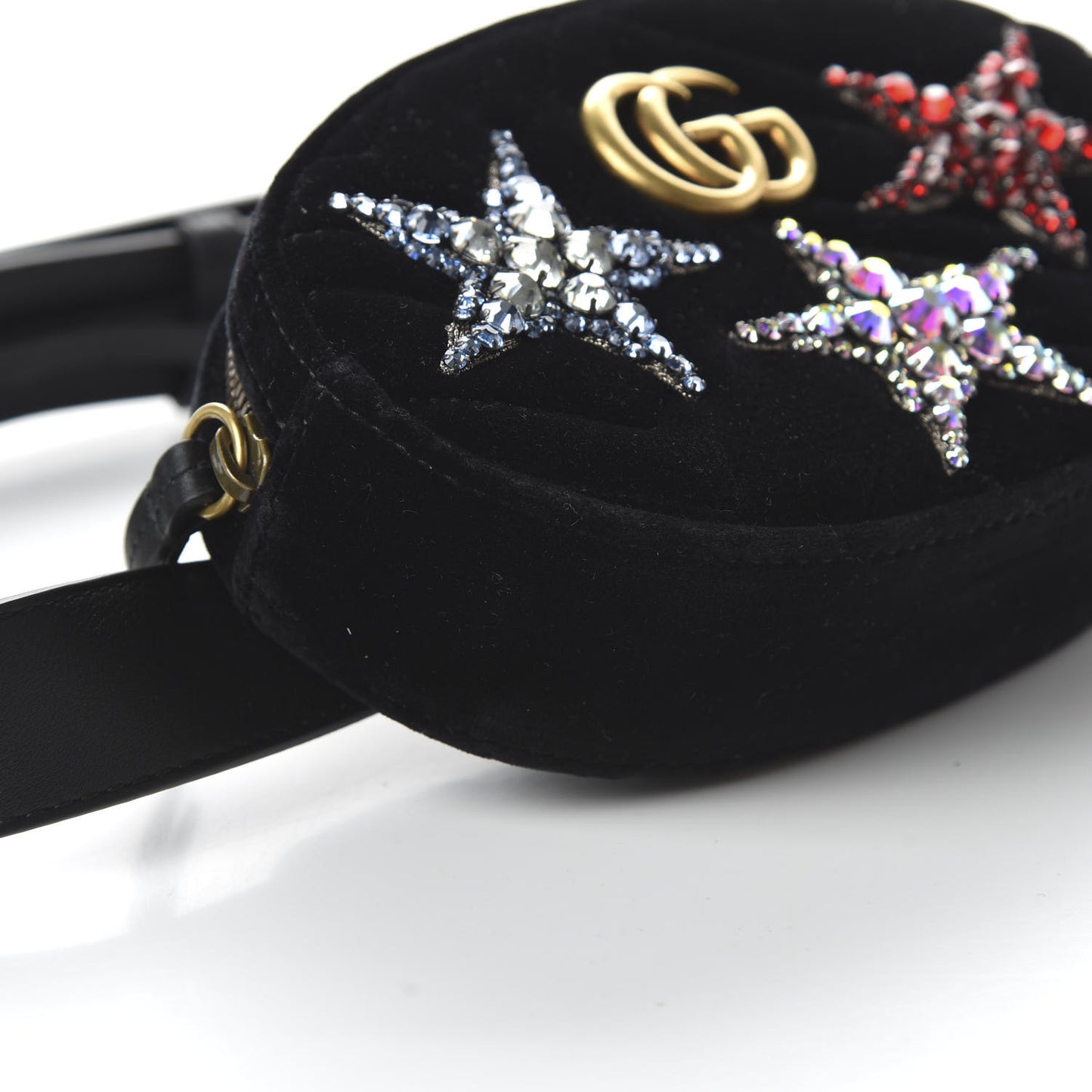 Velvet Matelasse Crystal Star GG Marmont Belt Bag 85 34 Black