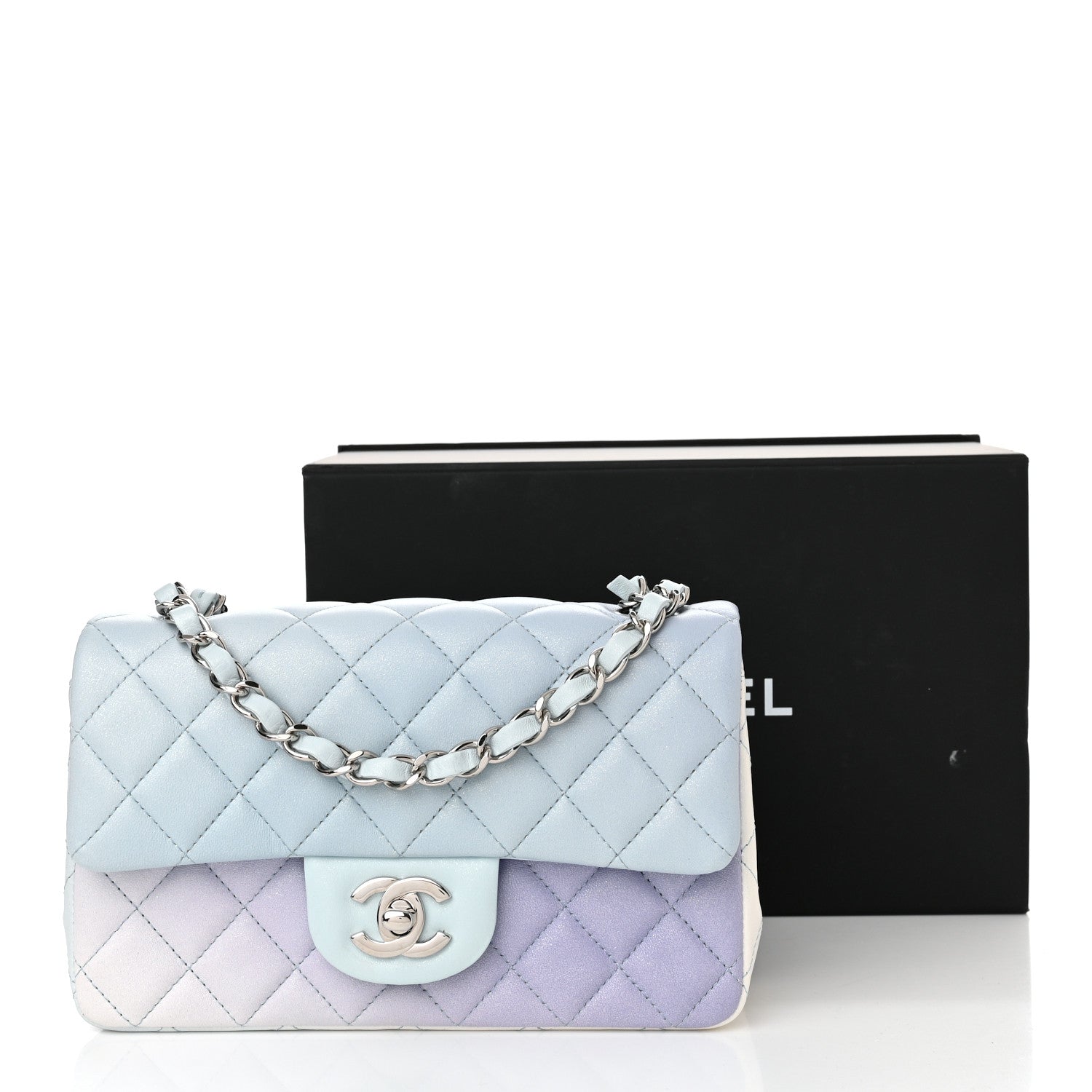 Chanel Perforated Lambskin Quilted Mini Rectangular Flap Light Blue Light Purple White 11 of 11