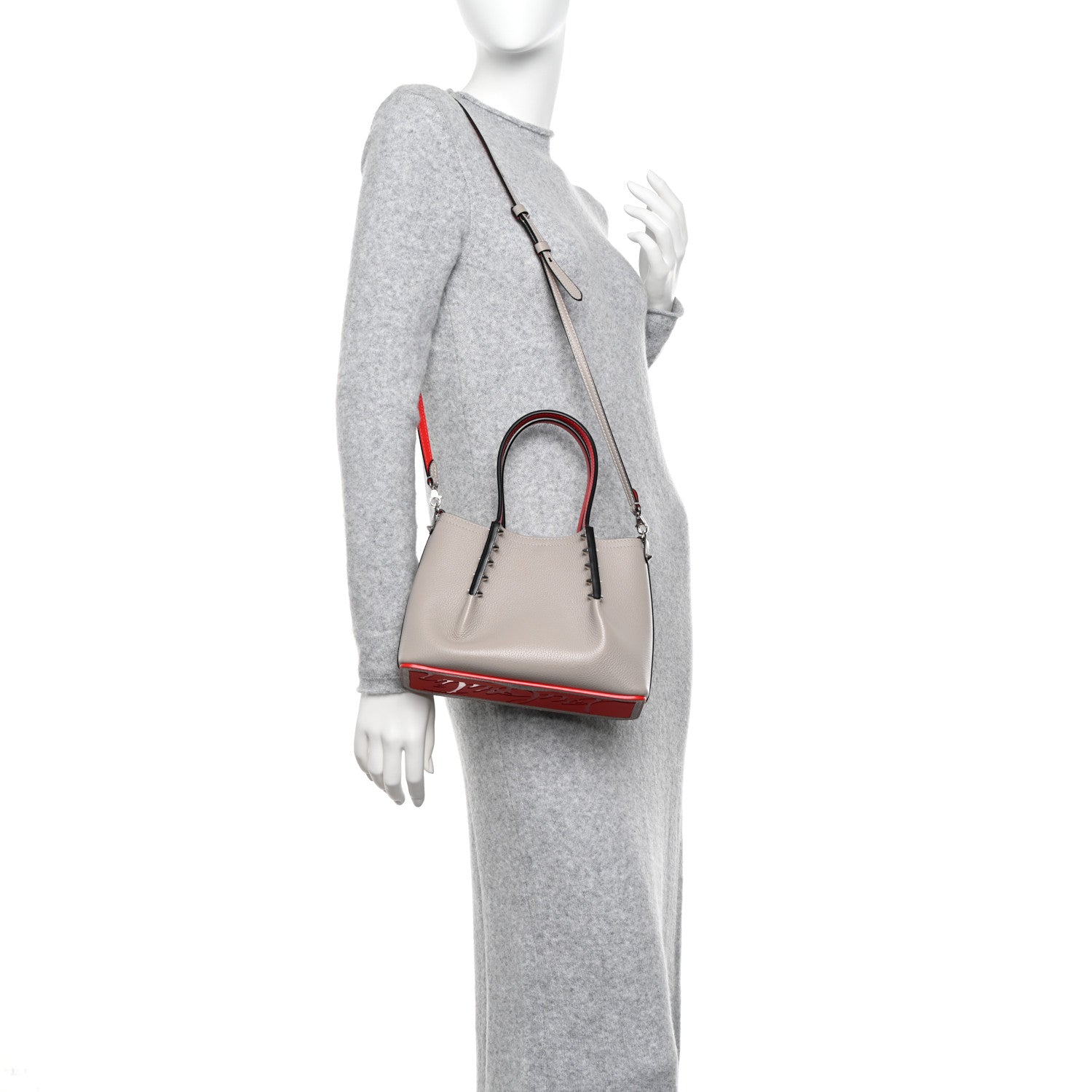 Christian Louboutin Calfskin Spiked Mini Cabarock Shopper Tote Grey 3 of 10