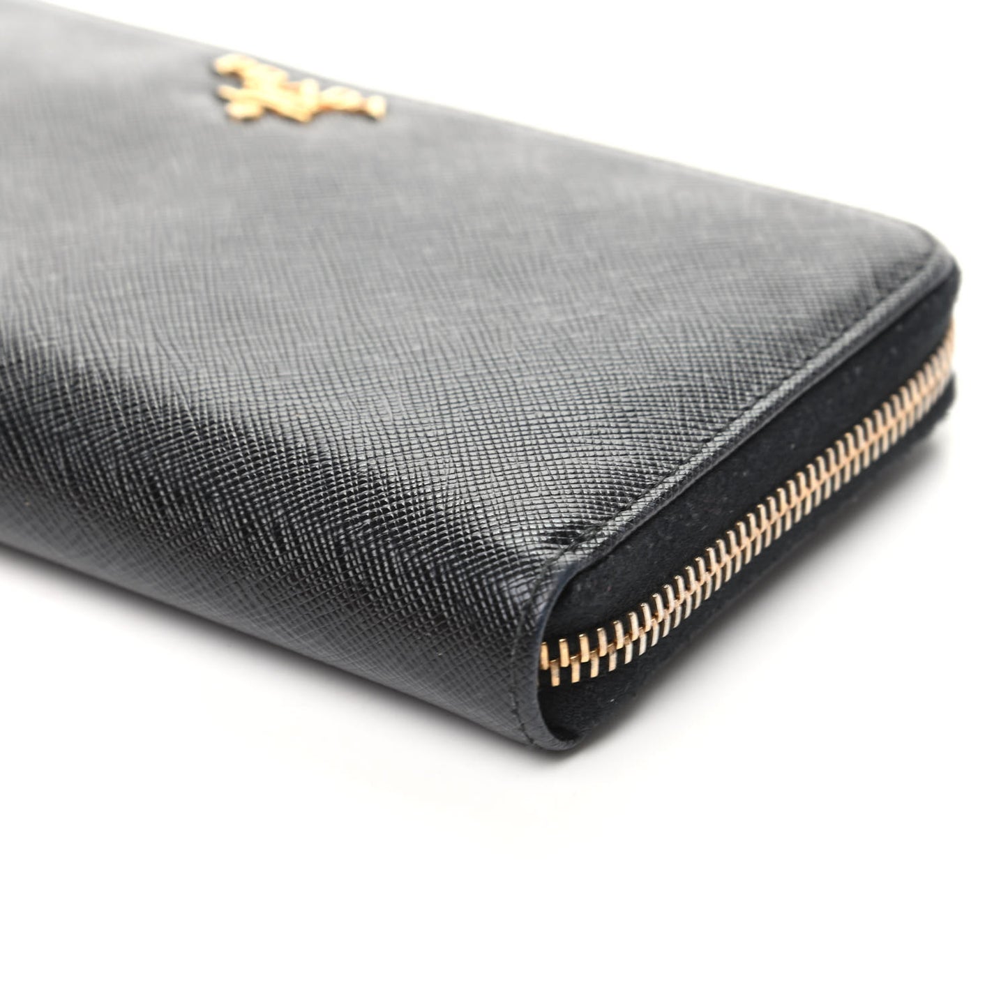 Saffiano Metal Zip Around Wallet Black
