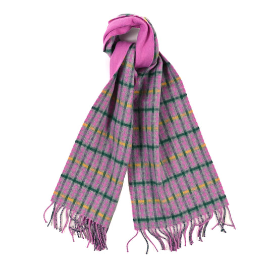 Cashmere H Ecossais Recto Verso Muffler Rose Vert Jaune