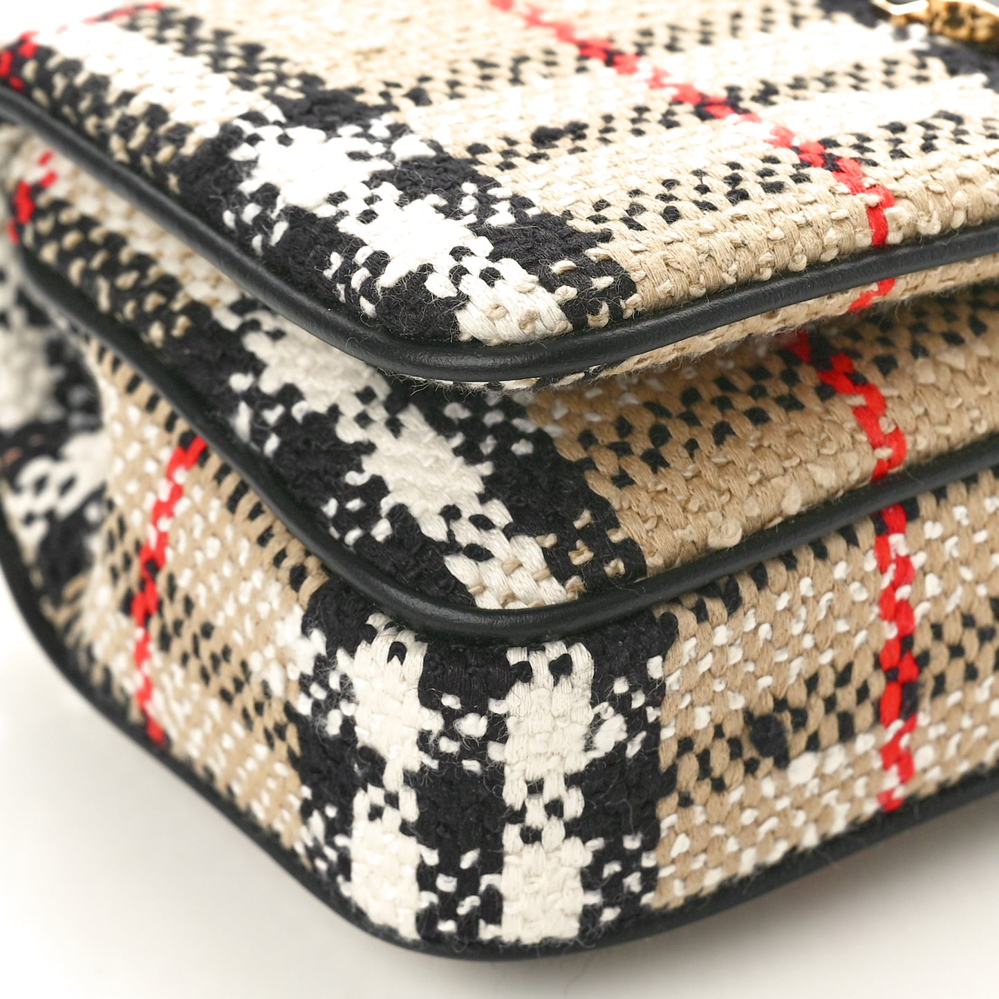 Calfskin Boucle Check Small Lola Chain Bag Archive Beige