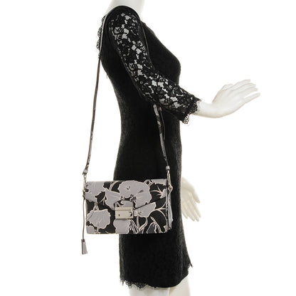 Prada Saffiano Printed Floral Sound Shoulder Bag Black Nero 2 of 8