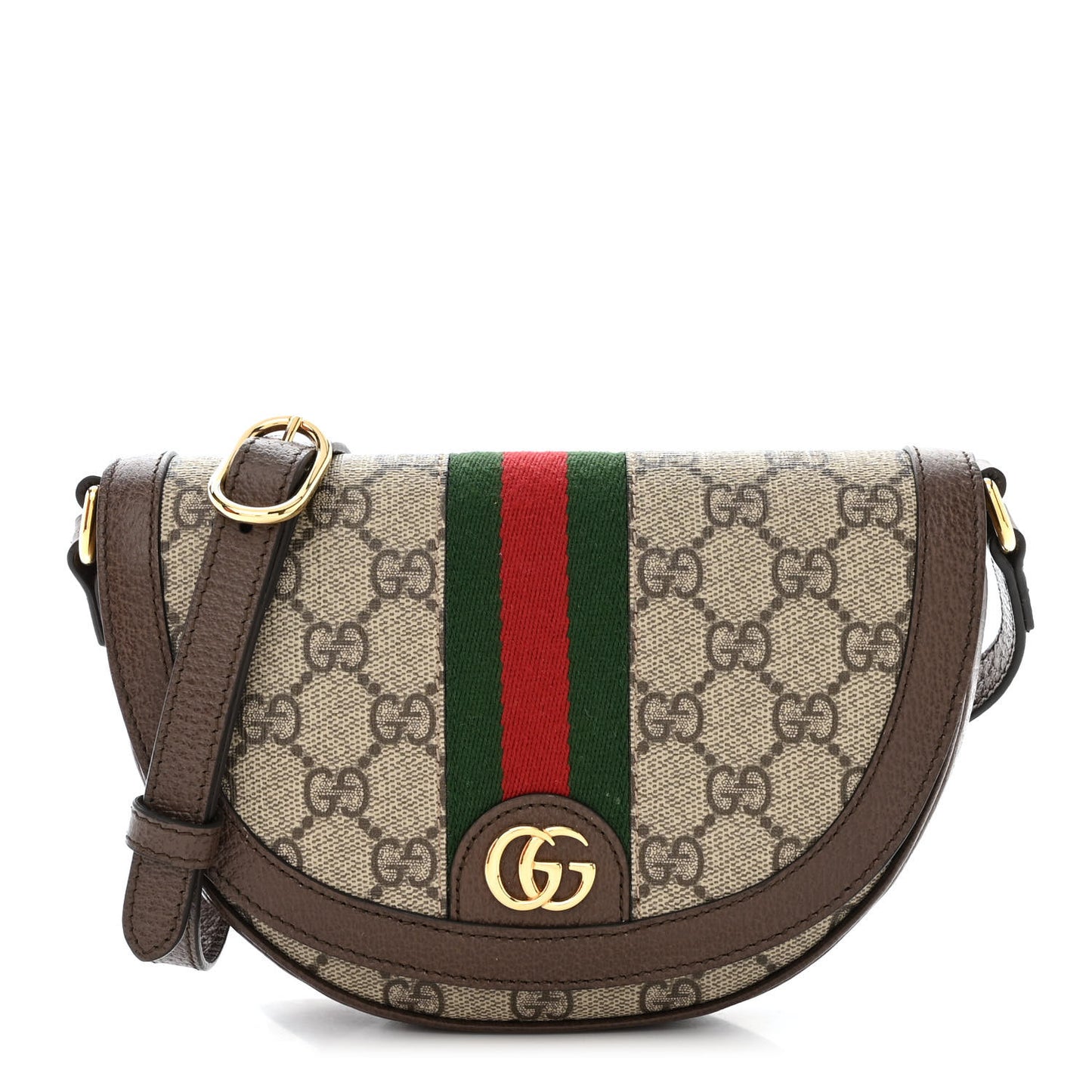 GG Supreme Monogram Textured Dollar Calfskin Web Mini Ophidia Flap Shoulder Bag Beige Ebony New Acero