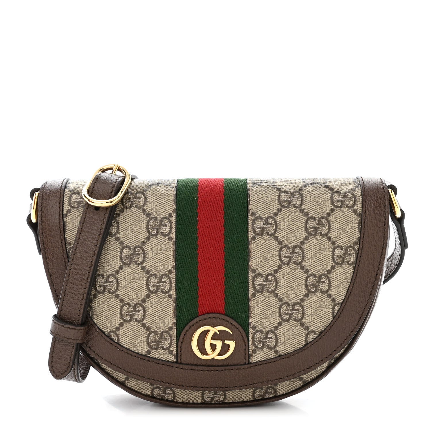 Gucci GG Supreme Monogram Textured Dollar Calfskin Web Mini Ophidia Flap Shoulder Bag Beige Ebony New Acero 1 of 11