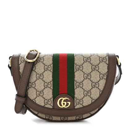 Gucci GG Supreme Monogram Textured Dollar Calfskin Web Mini Ophidia Flap Shoulder Bag Beige Ebony New Acero 1 of 11