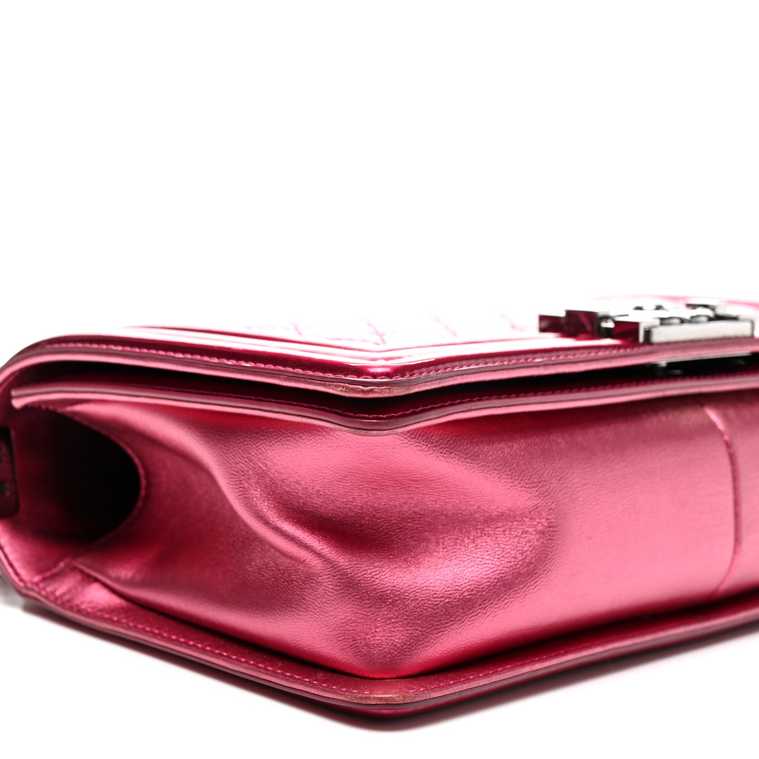 Chanel Metallic Patent Calfskin Quilted Medium Boy Flap Pink 9 of 10