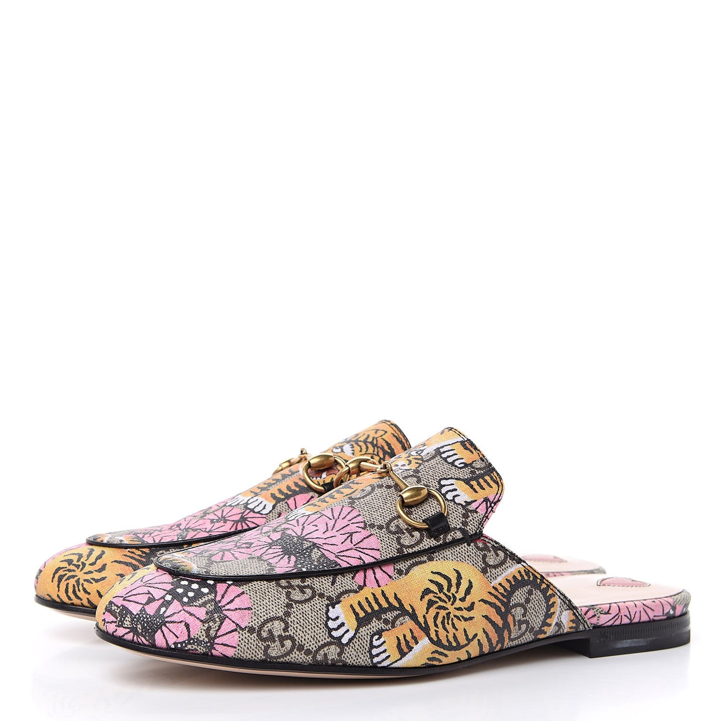 GG Supreme Monogram Bengal Womens Princetown Slippers 38 Beige Crop Pink