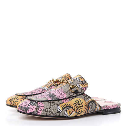 Gucci GG Supreme Monogram Bengal Womens Princetown Slippers 38 Beige Crop Pink 3 of 9