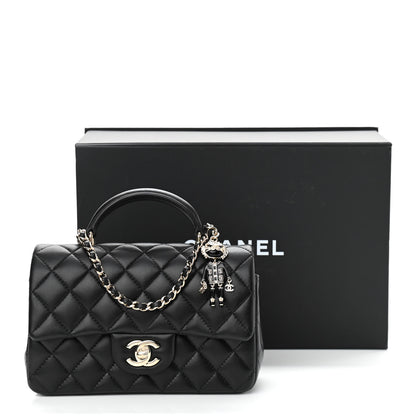 Chanel Lambskin Quilted Mini Lion Charm Top Handle Rectangular Flap Black 12 of 12