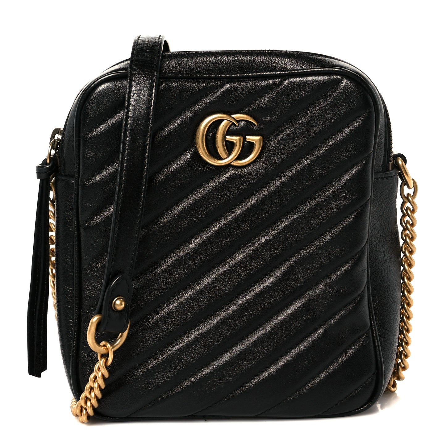 Azalea Calfskin Matelasse Diagonal Tall GG Marmont Crossbody Bag Black