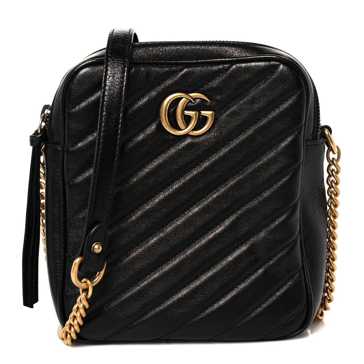 Gucci Azalea Calfskin Matelasse Diagonal Tall GG Marmont Crossbody Bag Black 1 of 11