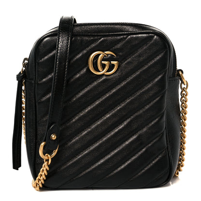 Gucci Azalea Calfskin Matelasse Diagonal Tall GG Marmont Crossbody Bag Black 1 of 11