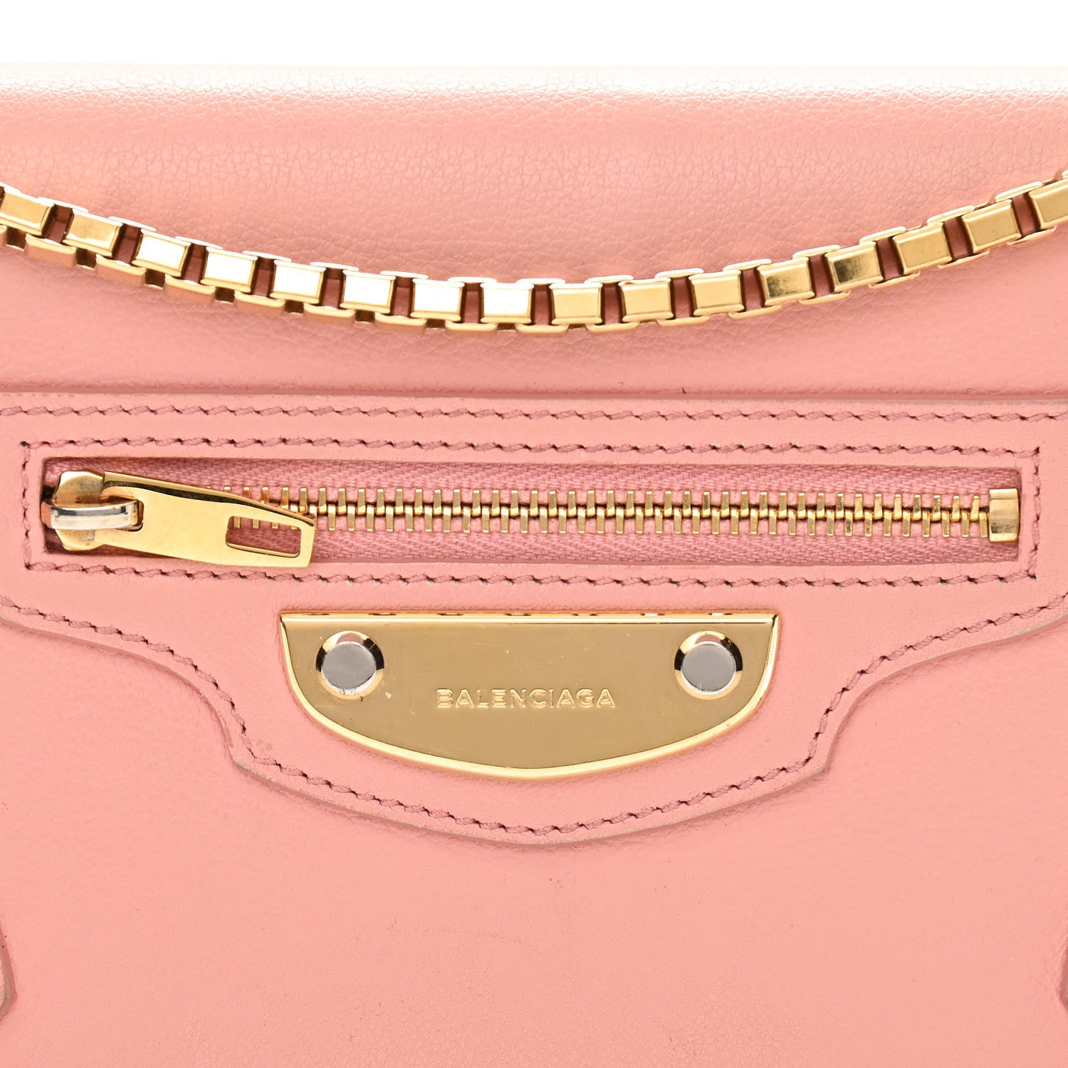 Balenciaga Veau Amp Plate Gold Chain Wallet Rose 7 of 10